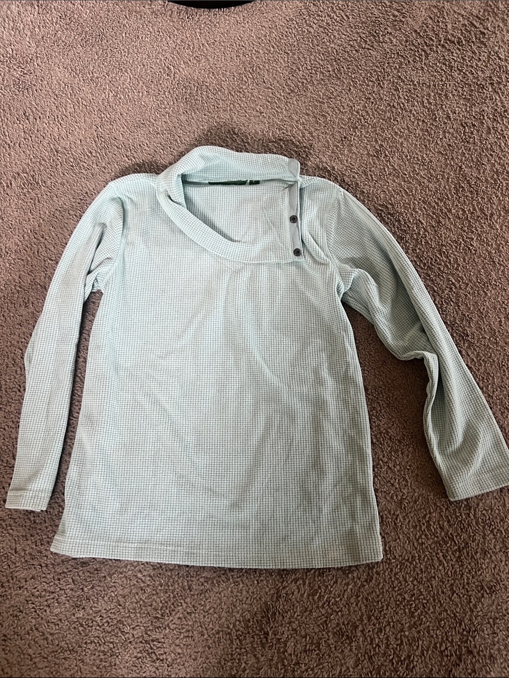 Light Mint Waffle Knit Button-Neck Pullover